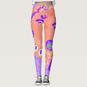 Leggings Ilustracion bohemio Chintz Coral Purple White