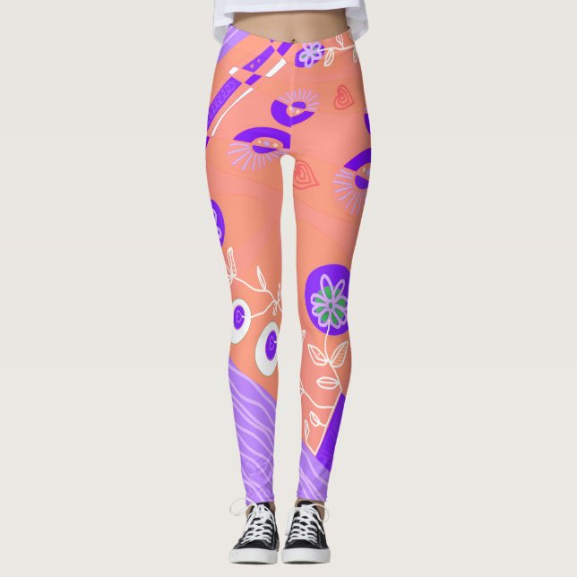 Leggings Ilustracion bohemio Chintz Coral Purple White (Anverso)