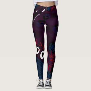 Leggings Ilustracion Bohemio Chintz Eggplant Rojo Azul
