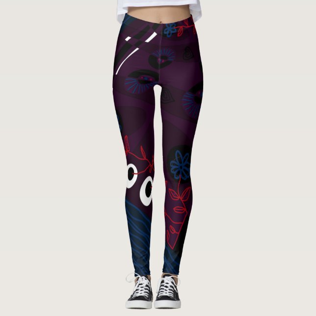 Leggings Ilustracion Bohemio Chintz Eggplant Rojo Azul (Anverso)