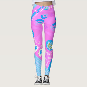 Leggings Ilustracion bohemio Chintz Fuchsia Blanco Azul