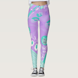 Leggings Ilustracion bohemio Chintz Lilac Spearmint White