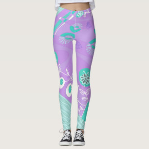 Leggings Ilustracion bohemio Chintz Lilac Spearmint White