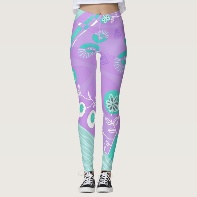 Leggings Ilustracion bohemio Chintz Lilac Spearmint White (Anverso)