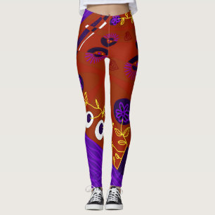 Leggings Ilustracion bohemio Chintz Marrón amarillo morado