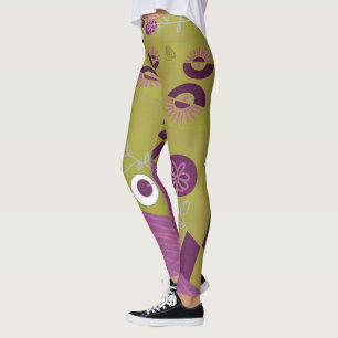 Leggings Ilustracion Bohemio Chintz Olive Magenta Gray