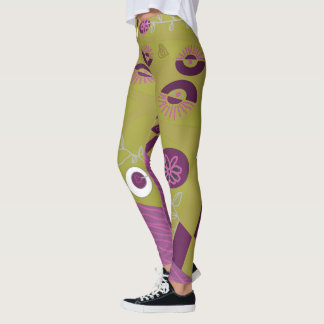 Leggings Ilustracion Bohemio Chintz Olive Magenta Gray