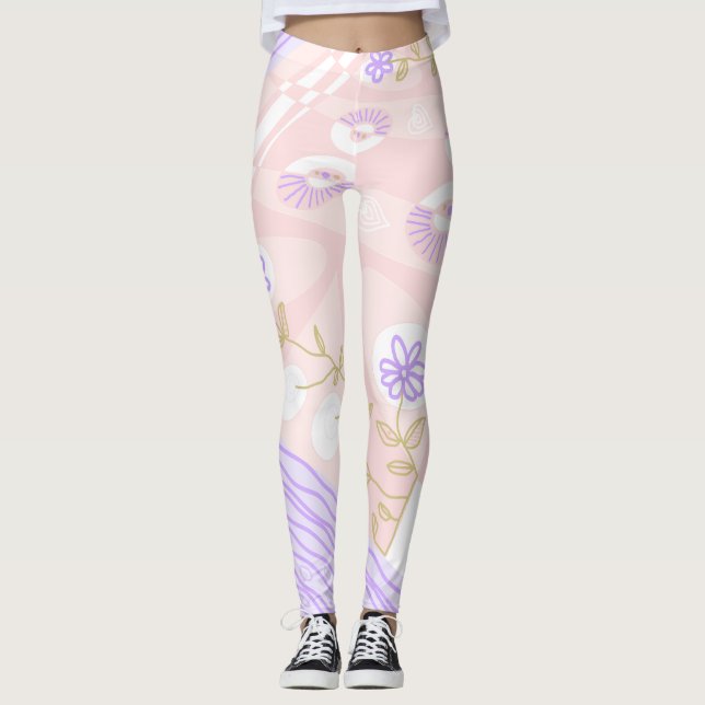 Leggings Ilustracion Bohemio Chintz Pastel Lavanda Rosa (Anverso)