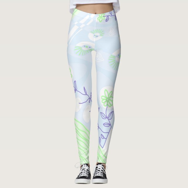 Leggings Ilustracion bohemio Chintz Pastel Verde Azul (Anverso)