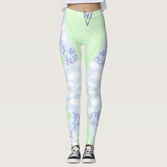 Leggings Ilustracion bohemio Chintz Pastel Verde Azul (Anverso)