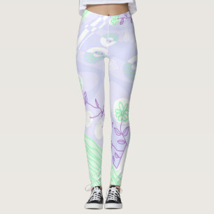 Leggings Ilustracion bohemio Chintz Pastel Verde Púrpura