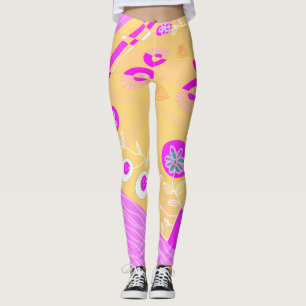 Leggings Ilustracion bohemio Chintz Peach Fuchsia White