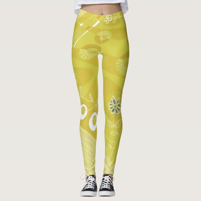 Leggings Ilustracion bohemio Chintz Pear amarillo verde (Anverso)