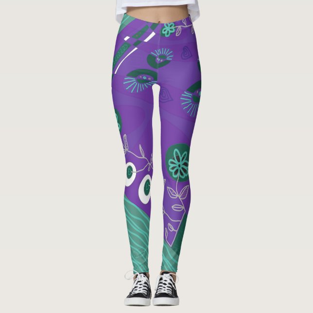 Leggings Ilustracion bohemio Chintz Purple Spearmint (Anverso)