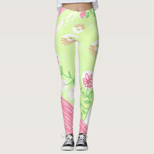 Leggings Ilustracion bohemio Chintz Rosa Verde