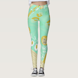 Leggings Ilustracion Bohemio Chintz Spearmint Olive White