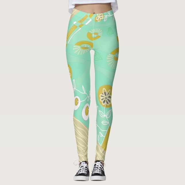 Leggings Ilustracion Bohemio Chintz Spearmint Olive White (Anverso)