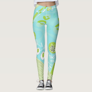 Leggings Ilustracion bohemio Chintz Turquoise Green Ecru