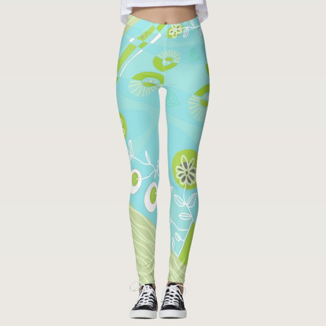 Leggings Ilustracion bohemio Chintz Turquoise Green Ecru (Anverso)