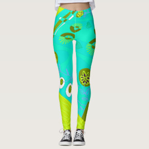 Leggings Ilustracion Bohemio Chintz Turquoise Olive White