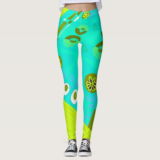 Leggings Ilustracion Bohemio Chintz Turquoise Olive White (Anverso)