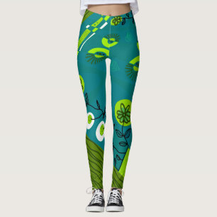 Leggings Ilustracion bohemio Chintz Verde azulado negro ver