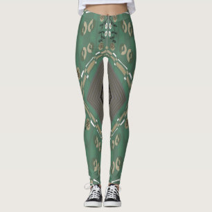 Leggings Ilustracion bohemio Chintz Verde hongo blanco