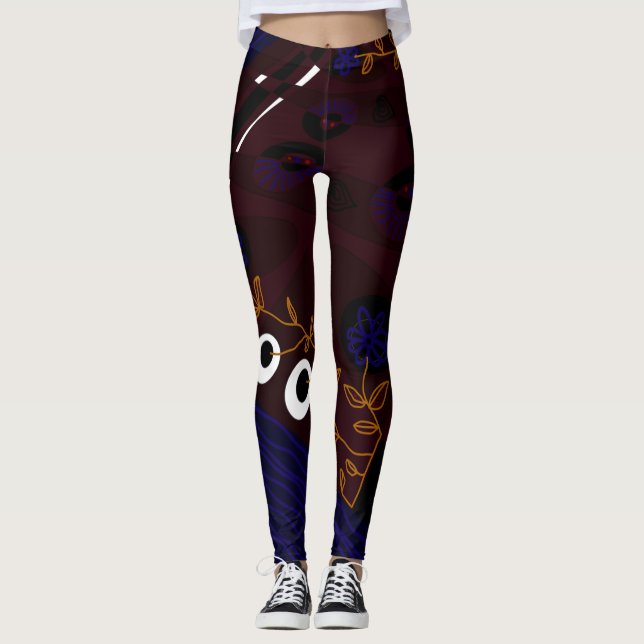 Leggings Ilustracion bohemio de Chintz Maroon Indigo Naranj (Anverso)