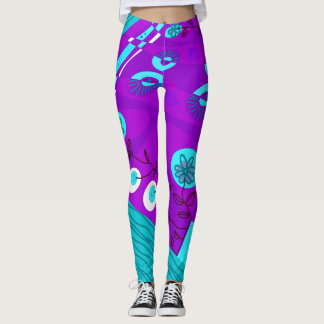 Leggings Ilustracion bohemio de Chintz Violeta Marina Turqu