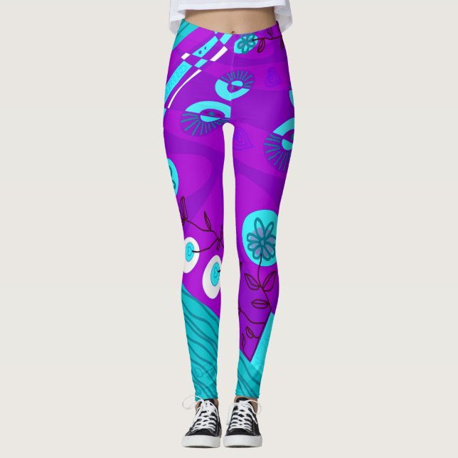 Leggings Ilustracion bohemio de Chintz Violeta Marina Turqu (Anverso)