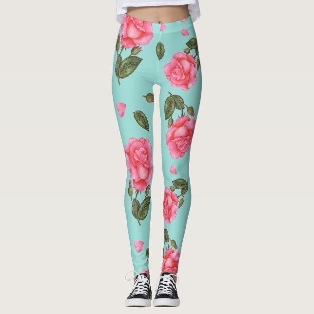 Leggings Ilustracion botánico de color rosa de agua (Anverso)