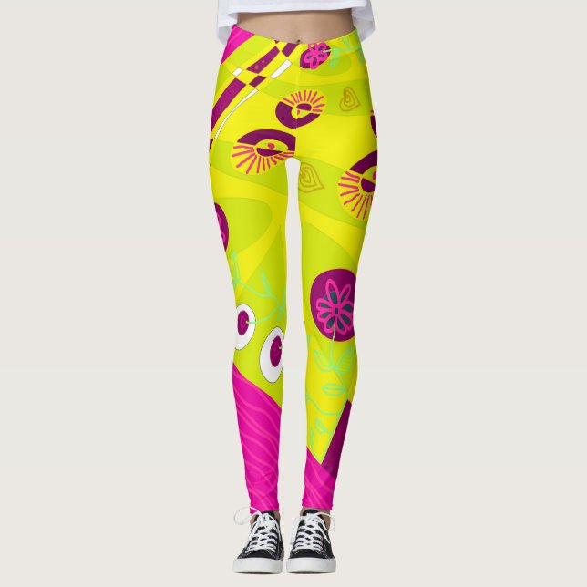 Leggings Ilustracion Chintz Bohemiano Óchre Magenta (Anverso)