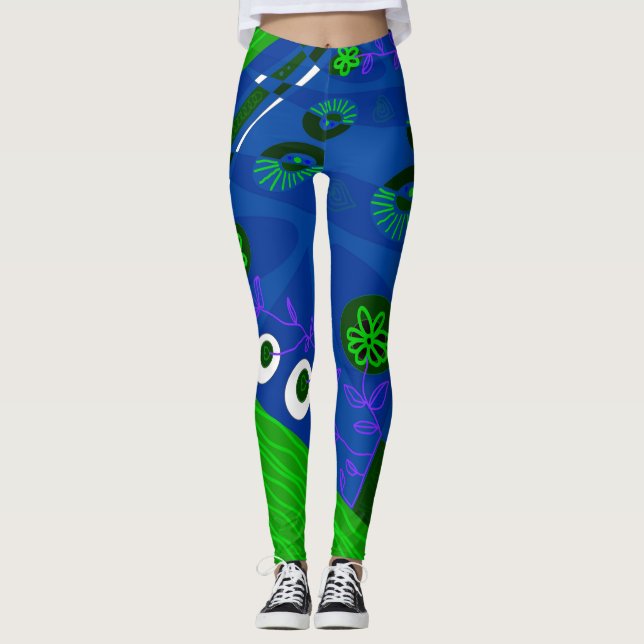 Leggings Ilustracion Chintz Bohemio Azul Púrpura Verde (Anverso)