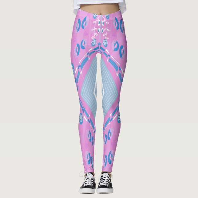 Leggings Ilustracion Chintz Bohemio Azul Rosa Blanco 1 (Anverso)