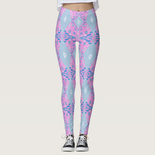 Leggings Ilustracion Chintz Bohemio Azul Rosa Blanco 4
