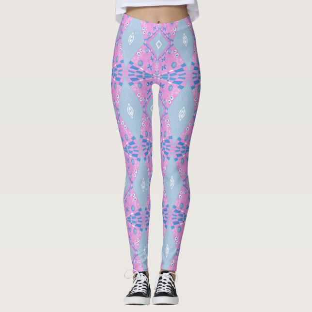 Leggings Ilustracion Chintz Bohemio Azul Rosa Blanco 4 (Anverso)
