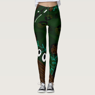 Leggings Ilustracion Chintz Bohemio Green Brown Spearmint