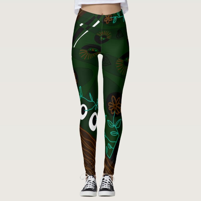 Leggings Ilustracion Chintz Bohemio Green Brown Spearmint (Anverso)