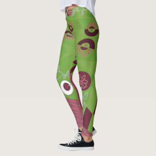 Leggings Ilustracion Chintz Bohemio Verde Borgoña Gris