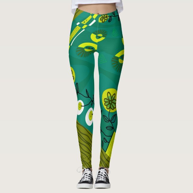 Leggings Ilustracion Chintz Bohemio Verde Olivo Negro (Anverso)