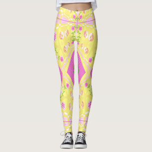 Leggings Ilustracion Chintz Bohemio Verde Rosa Amarillo