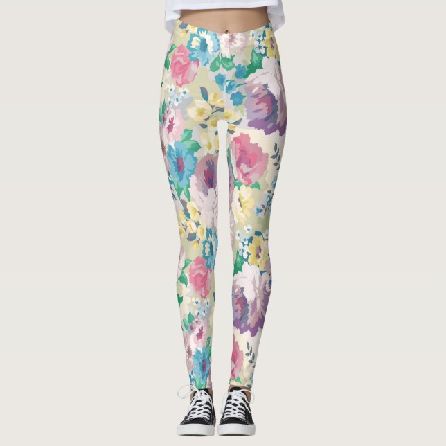 Leggings Ilustracion de coloración de flores coloridas (Anverso)