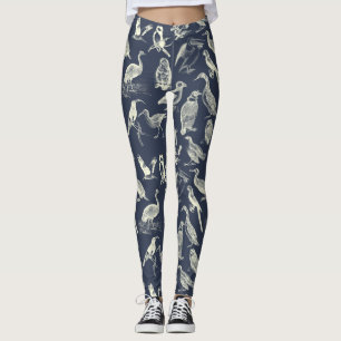 Leggings Ilustración de crema de aves antiguas y marina