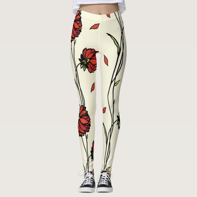 Leggings Ilustracion de Flores Rojas Vintage (Anverso)