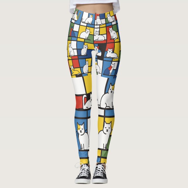 Leggings Ilustracion de gato inspirado en el arte de Mondri (Anverso)