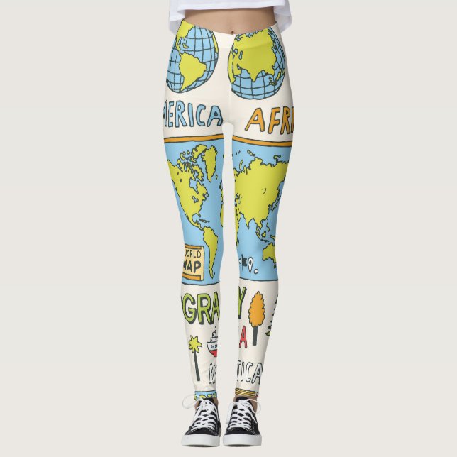 Leggings Ilustracion de geografía de época dibujado a mano (Anverso)