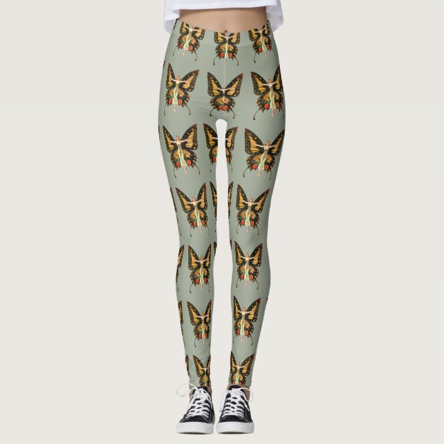 Leggings Ilustracion de la mujer voladora de mariposa flapp (Anverso)