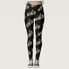 Leggings Ilustración de motocicleta vintage dorada sobre ne