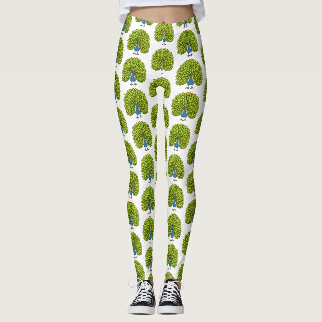 Leggings Ilustracion de pájaro pavo real (Anverso)