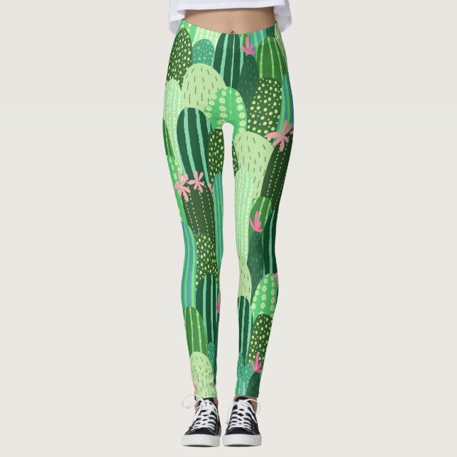 Leggings Ilustracion de patrón de Cactus sin soldadura de c (Anverso)